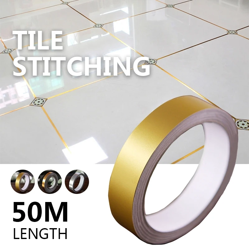 #cheap 50M Crevice Line Floor Stickers Gold Silver Foil Wallpaper PVC Tile Sticker Waterproof Office Floor Ground Tile Home Decor Tools