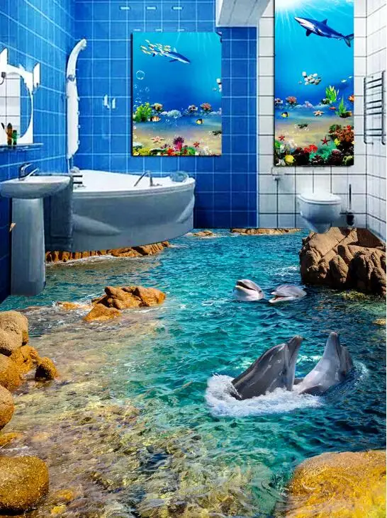 Бесплатная доставка 3D пользовательская Наклейка на стену dophin играть в море
