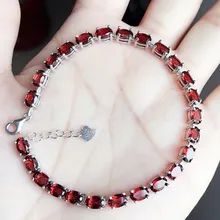 Натуральный настоящий гранатовый браслет-цепочка 0.6ct* 24 шт драгоценный камень Серебро 925 пробы для мужчин или женщин T19022309X