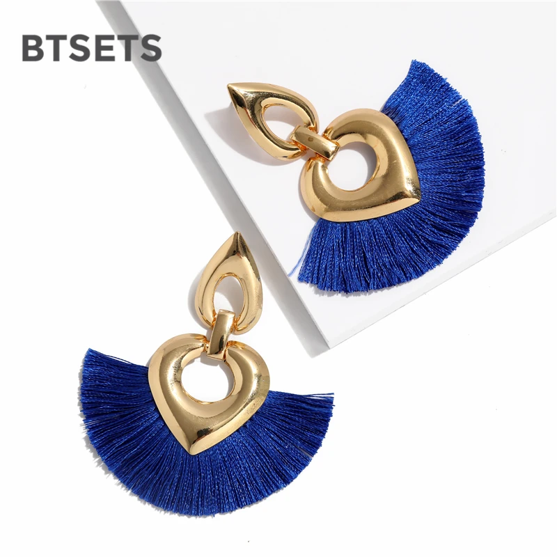 Statement Tassel Earrings for Women Wedding Dangle Drop Earrings Female Orange Boho Heart Fringe Earings Fashion Jewelry