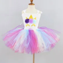 Unicorn Birthday Tutu Dress for Girls Baby 1st Birthday Party Flower Dresses Kids Halloween Rainbow Unicorn Costume 1-12Y fashion green and pink rainbow flower fairy costume for girls birthday cupcake layered dresses