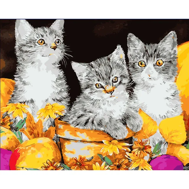 katze mit fisch malen, online-shop moderne bild an der wand acrylfarbe diy malen nach, Design ideen