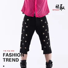 27-44 новая мужская одежда певица для выступлений хип-хоп панк приливные мужские капри штаны с заклепками плюс размер сценические костюмы