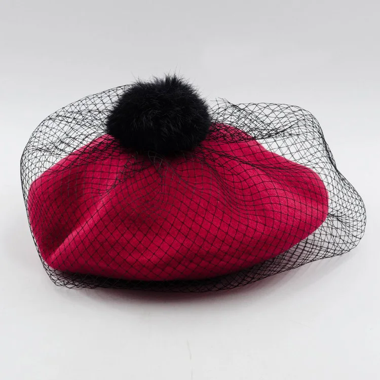 Новинка 2076 года, зимняя женская шапка, винтажные шерстяные береты, топ для волос с сетчатой вуалью, шапки, шляпа-таблетка, gorras planas, мужские шляпы Берет шапочка