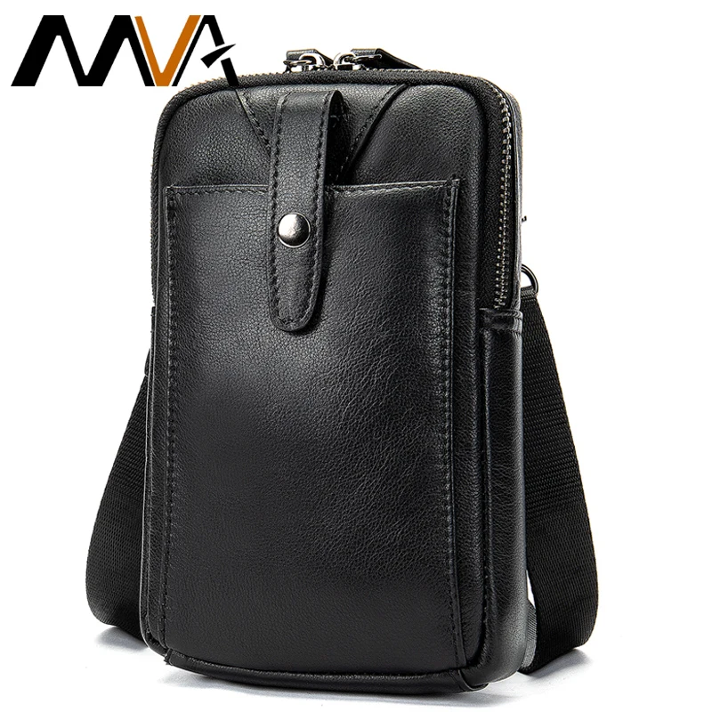 

MVA Men Waist Bag Genuine Leather Vertical Fanny Pack Waist for Men Luxury Black Shoulder Bags Small Money/Phone Pouch Bag Male
