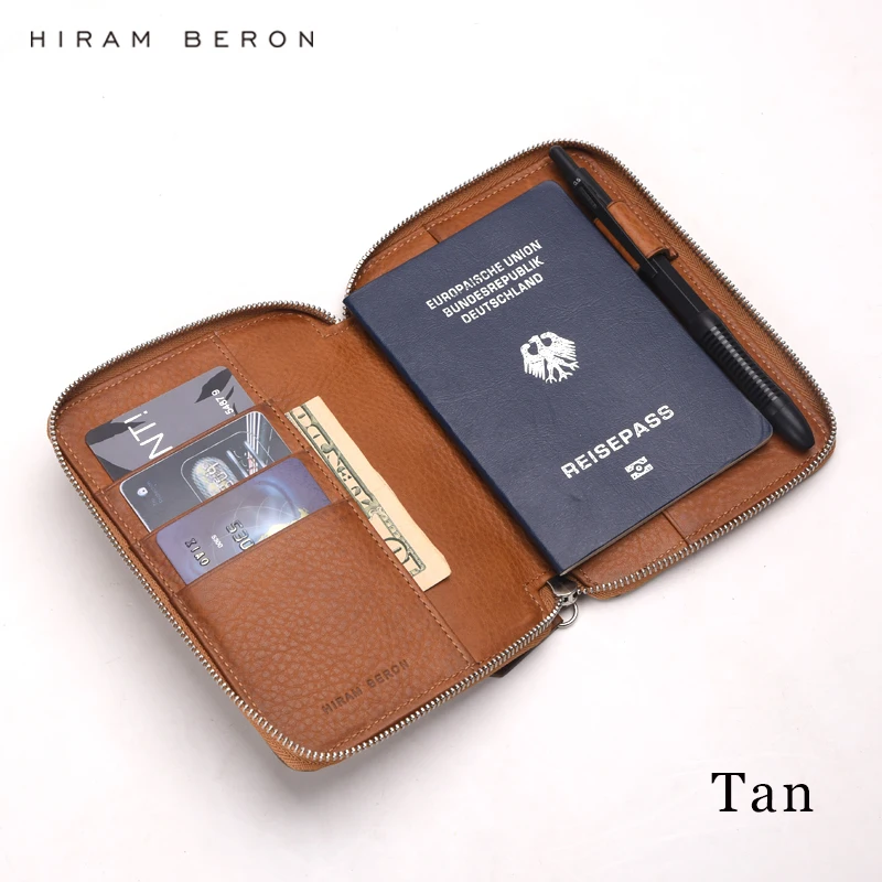 Custodia per passaporto regalo Hiram Beron Portafoglio autentico con cerniera con blocco RFID di grande capacità, regalo per una famiglia di amici - immagine 5