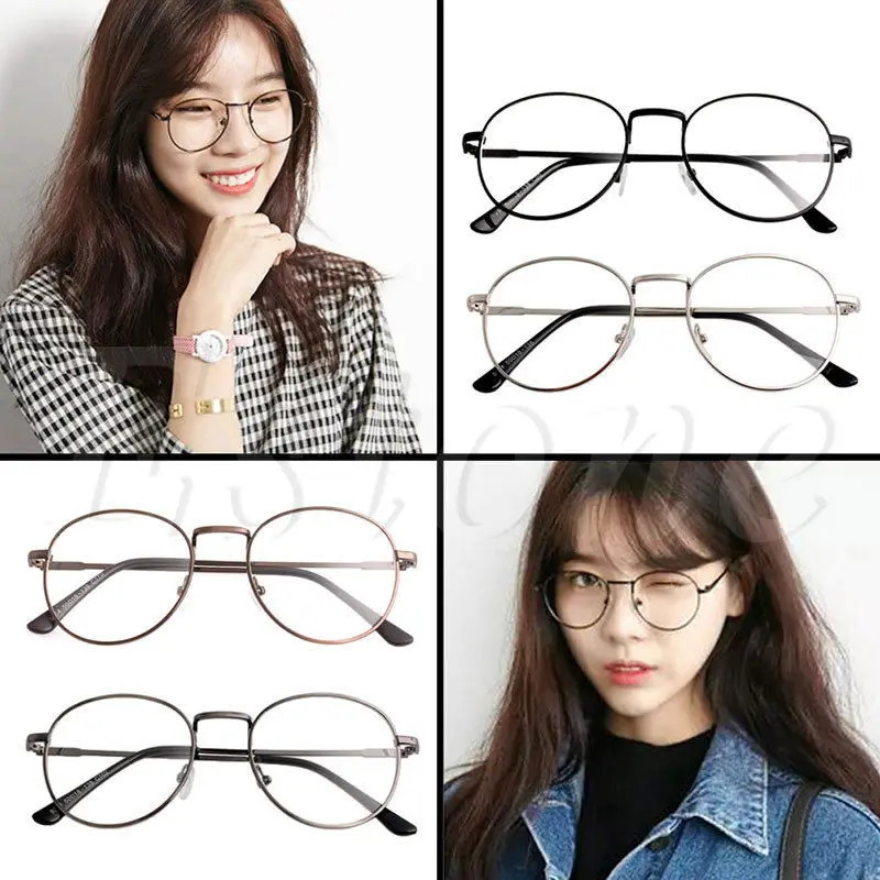 

Retro Women Men Round Clear Lens Glasses Nerd Spectacles Eyeglass Metal Frame