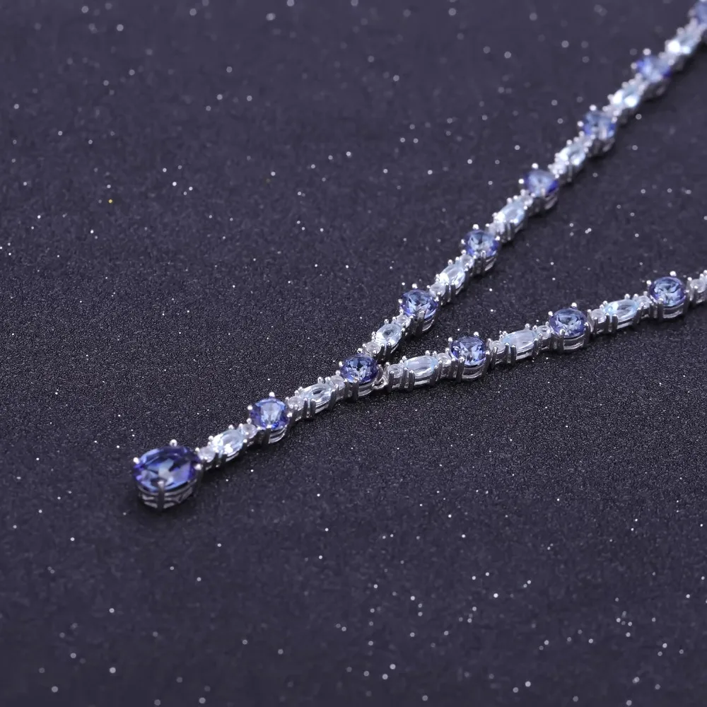 GEM'S балетное 925 пробы Серебряное свадебное ожерелье натуральный Мистический Кварц Небесно голубой топаз драгоценный камень для женщин хорошее ювелирное изделие