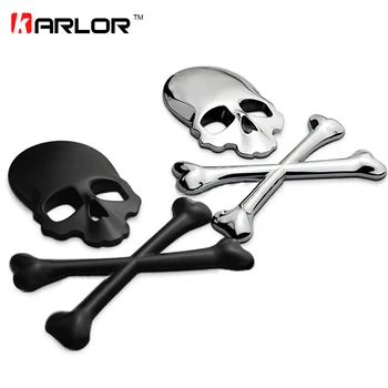 

3D Skull Metal/ABS Skeleton Crossbones Car Motorcycle Sticker Label Skull Emblem Badge car styling stickers decal accessories
