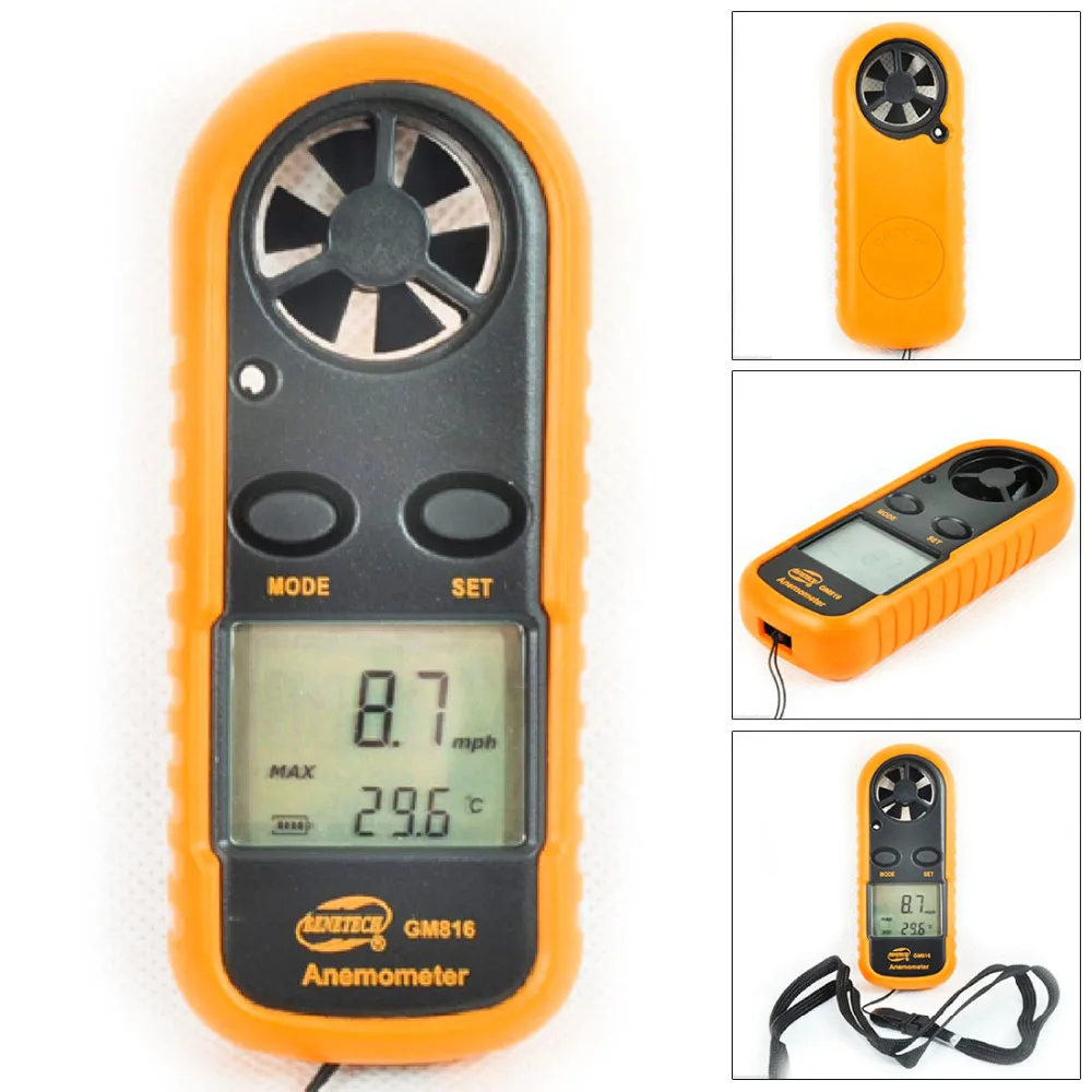 

Digital Hand-held Wind Speed Gauge Meter GM816 30m/s (65MPH) Pocket Smart Anemometer Air Wind Speed Scale Anti-wrestling Measure