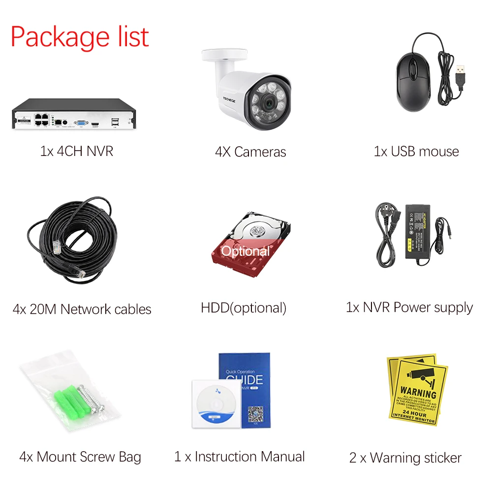 Techege H.265 1080 P CCTV Системы 4CH NVR Kit 2.0MP безопасности Камера звук для камеры на открытом