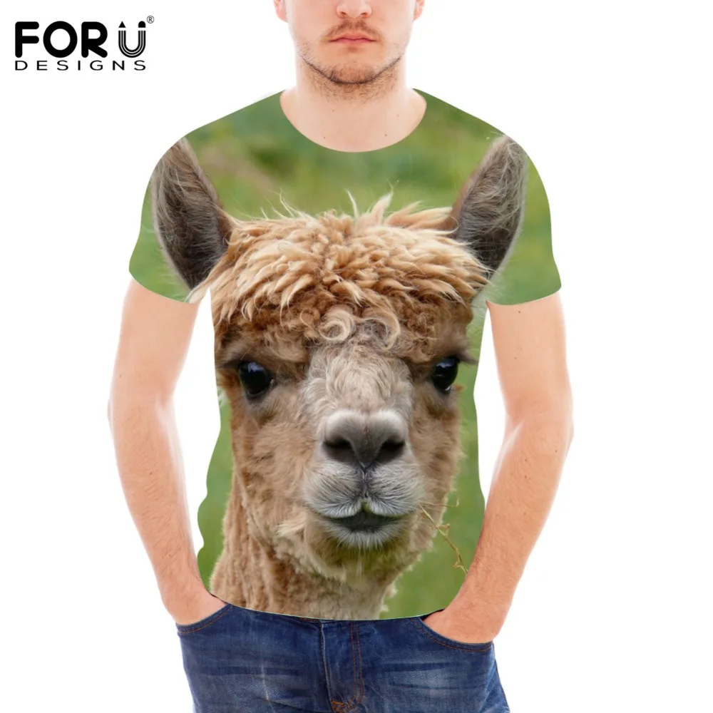 

FORUDESIGNS 3D Cute Alpaca Printed Men T Shirt Summer Elastic Casual O-Neck Male Tshirts Fashion Top Tees Clothing Short Sleeve