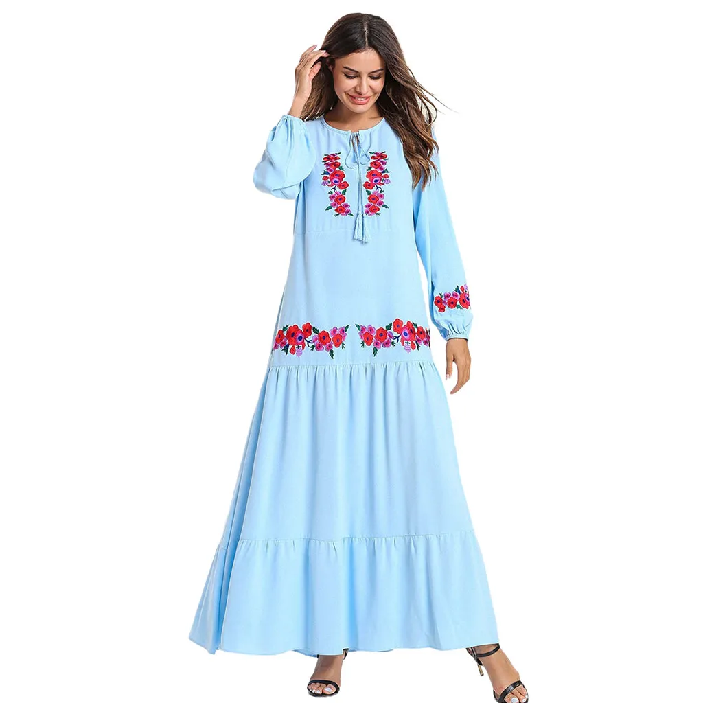 Женские мусульманские платья Абаи для Для женщин леди большой Размеры цветочный Рисунок джилбаба Исламская Костюмы мусульманское платье