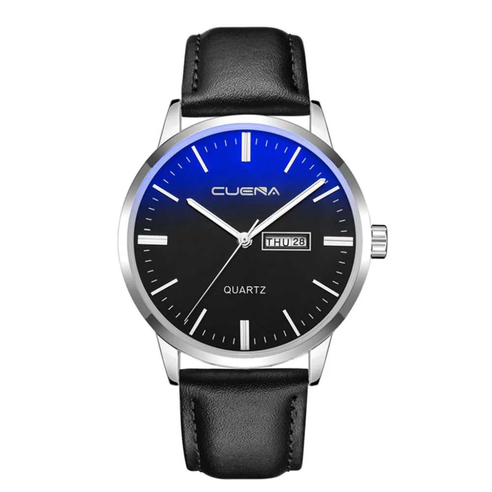 Часы мужские роскошные модные из искусственной кожи мужские s Blue Ray стекло кварцевые аналоговые часы наручные часы с календарем relogio masculino A40