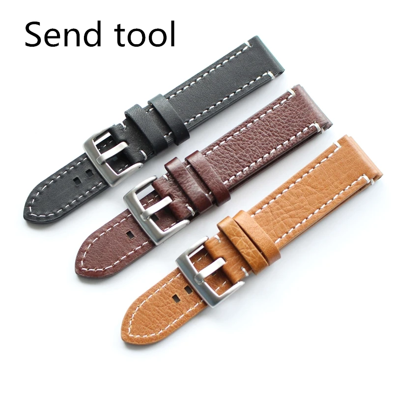 

TJP Special offer Handmade 18mm 19mm 20mm 21mm 22mm Black Brown Calf Leather Men Women Watch Strap Retro General Watchbands