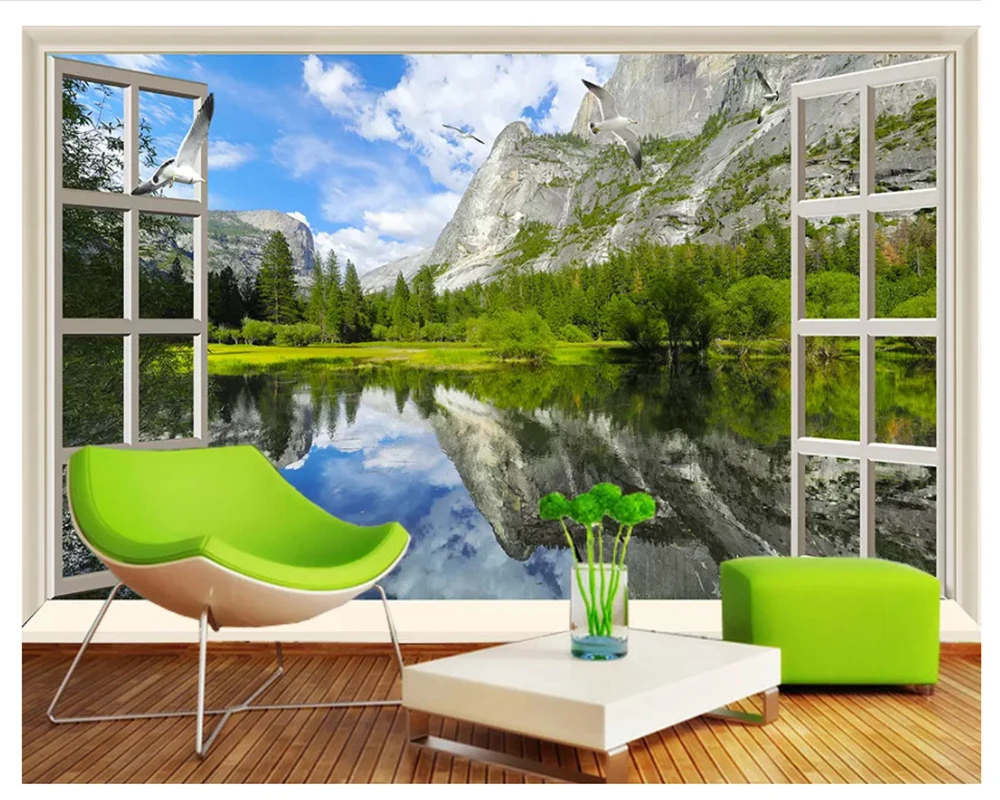 beibehang Custom classic papel de parede 3d wallpaper window lake light mountain HD artistic conception 3D landscape background moq 50pcs men beard set in gift window box custom logo fine