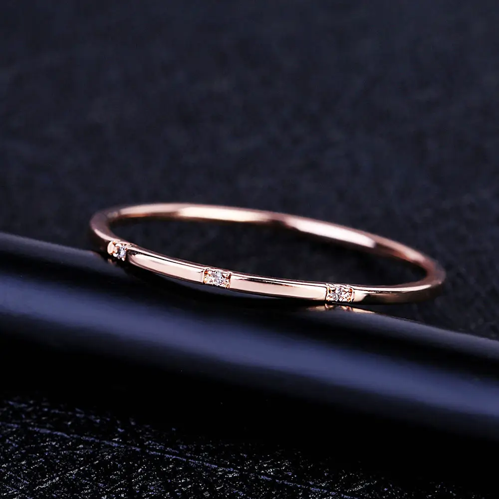MIGGA нежный тонкий стиль три мини кубического циркония кольцо Модные женские украшения для пальцев розовое золото цвет кольцо - Цвет основного камня: Золотой