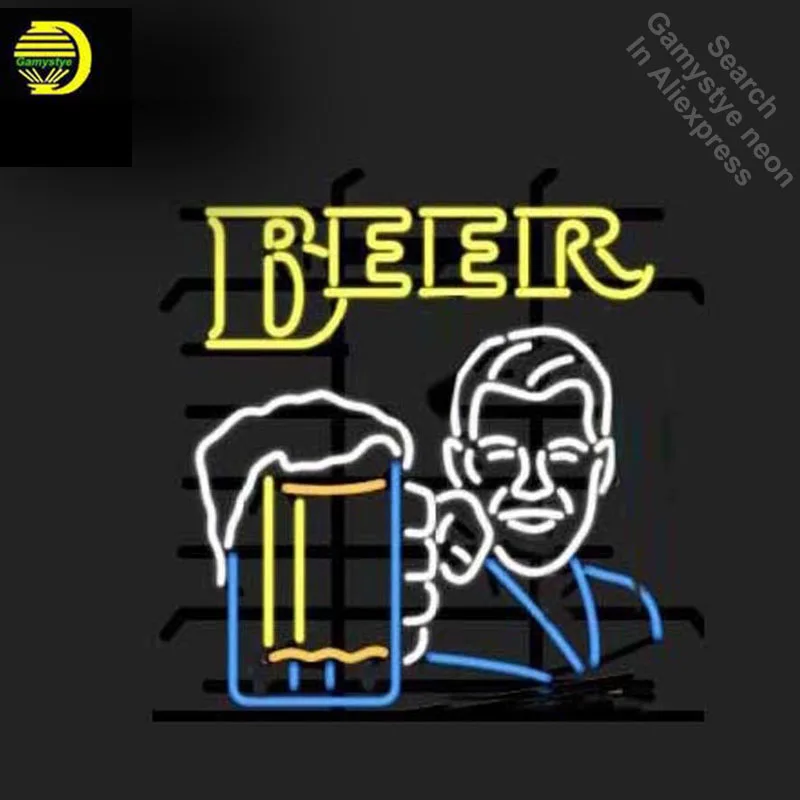 Неоновая вывеска для пива и напитков с мужской чашкой неоновая светосветильник