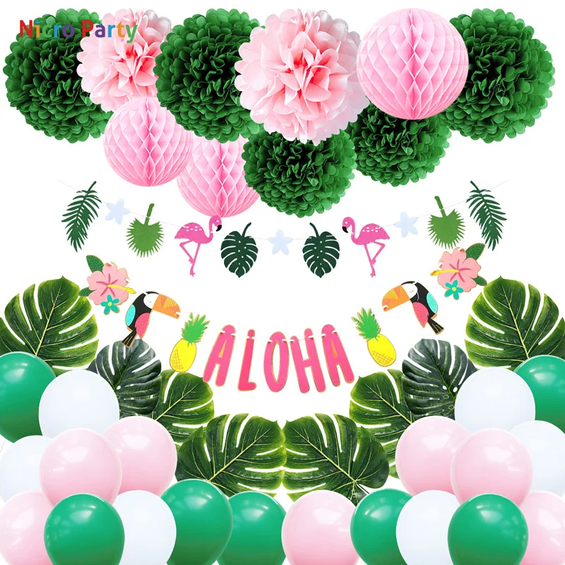 

Nicro Luau Party Summer Tropical 1st 16th 18 21 30 40 Birthday Aloha Bunting Garlands Hawaiian Beach Theme Decoration #Set121