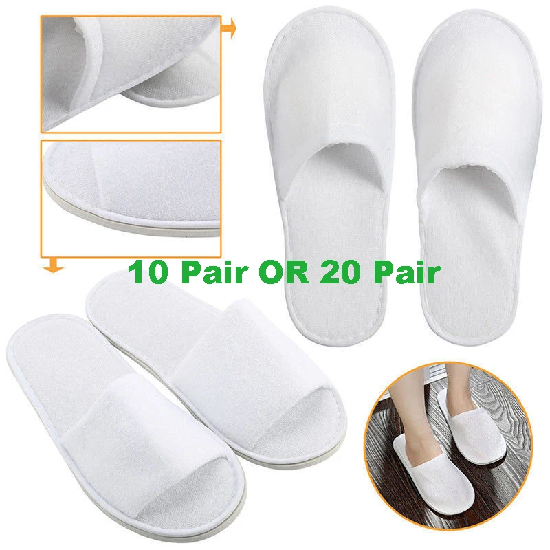 10/20/Pairs Disposable White Towelling Closed Toe Travel Hotel Slippers