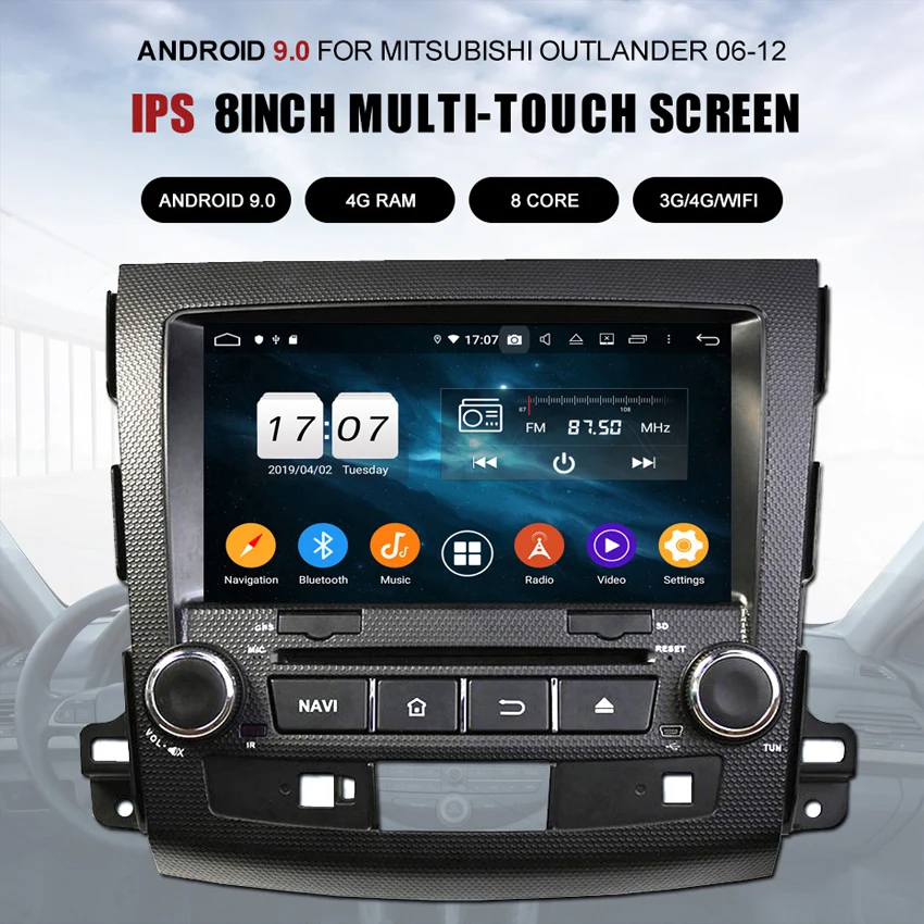 KANOR ips ram 4g Восьмиядерный Android 9,0 2din Автомагнитола для Mitsubishi Outlander 06-12 головное устройство gps навигация 2 Din стерео