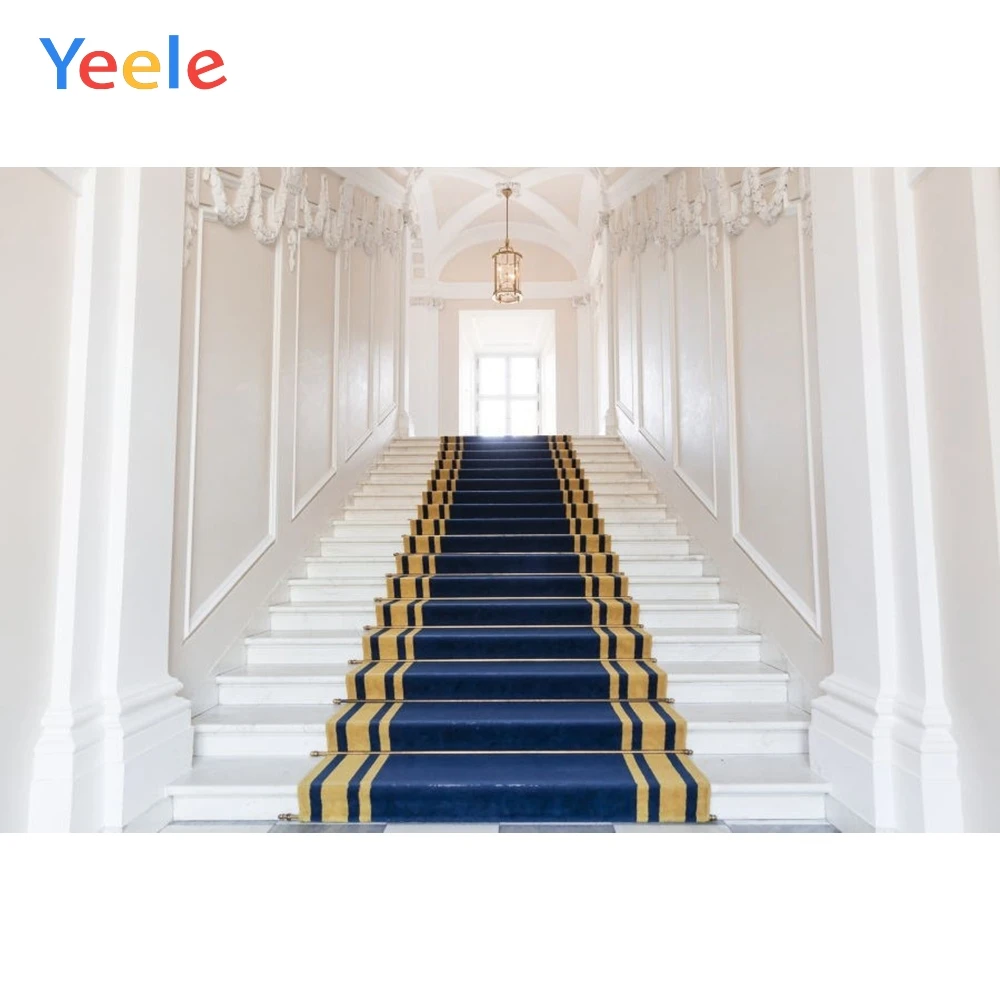 Yeele Vinyl White Palace Stairs Blue Carpet Wedding Photocall Photography Background Love Photographic Backdrop Photo Studio