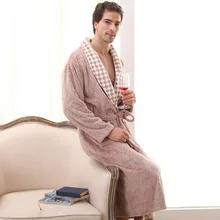 Осень Зима Плюс Размер фланелевый Халат длинный толстый теплый мужской банный Халат коралловый флис ночная рубашка
