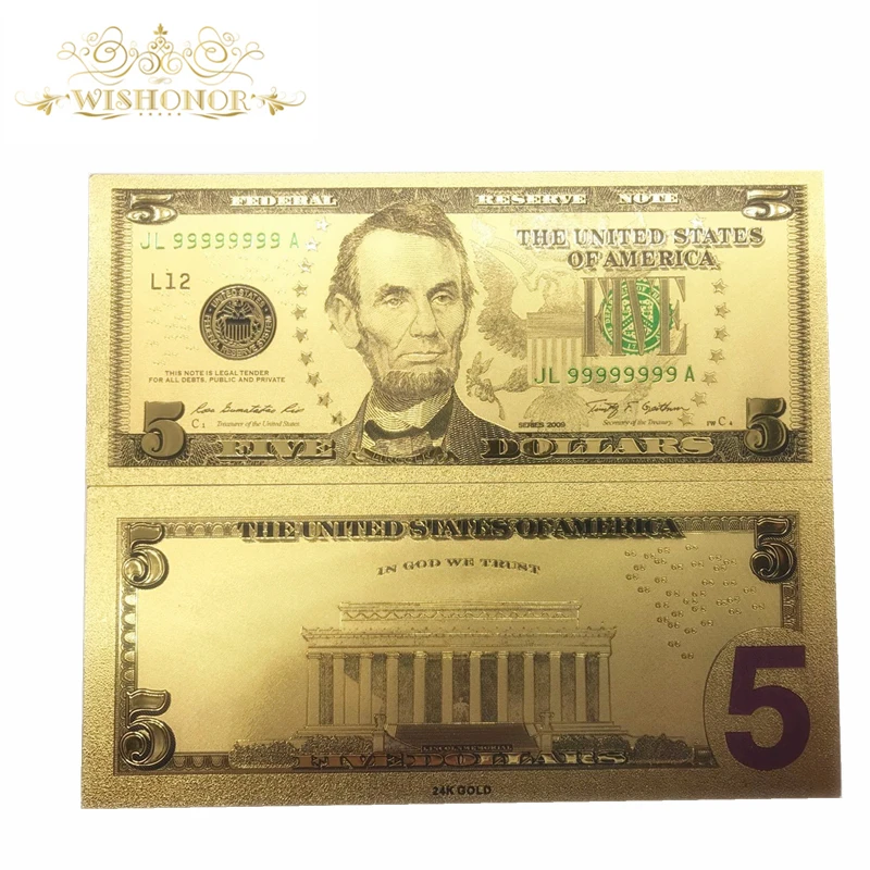 

Best price For Colorful USA Gold Banknotes 5 Dollars Banknote in 24k Gold Plated Replica Money For Collection