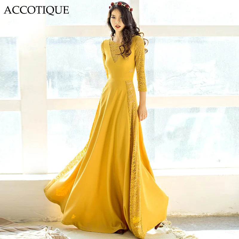 

High Quality 2017 New Summer Women's Yellow Lace Patchwork Floor Length Dress Female Slim Hollow Out Vintage Long Maxi Dresses