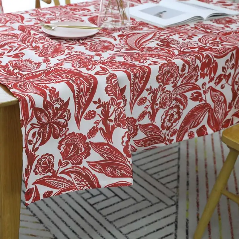 European Style Tablecloth Waterproof Baroque Perris Style Printing Red Blue Tablecloth For Home Kitchen Table Decoration