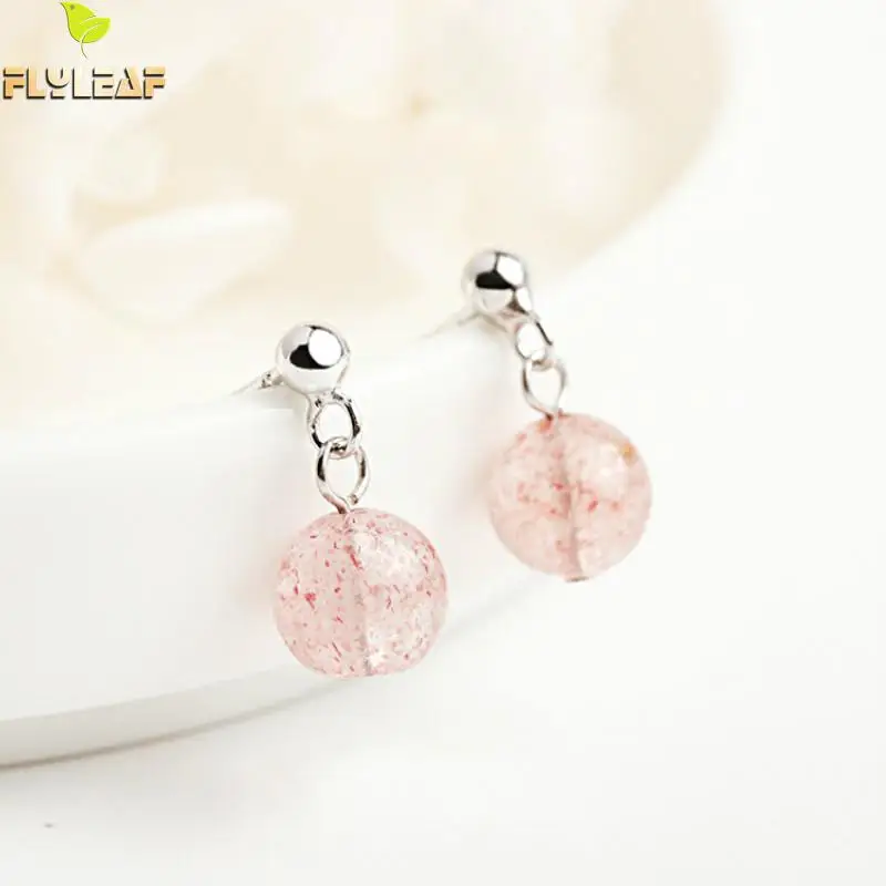

Flyleaf 100% 925 Sterling Silver Round Strawberry Crystal Drop Earrings For Women Simple Fashion Party Jewelry