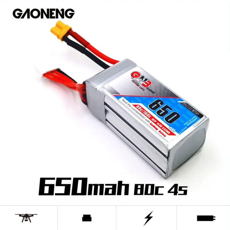 

Gaoneng GNB Rechargeable 650mAh 14.8V 4S 80C/160C Lipo battery XT30 Plug for FPV Racing Drone RC Quadcopter Helicopter parts
