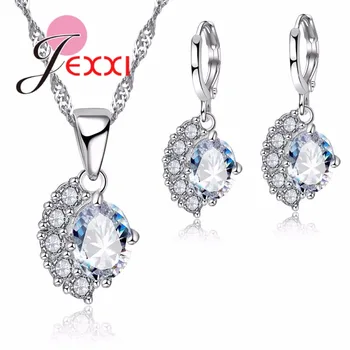 

925 Sterling Silver Jewelry Set for Women Engagement & Wedding High Quality Oval Cubic Zirconia Fan Shape