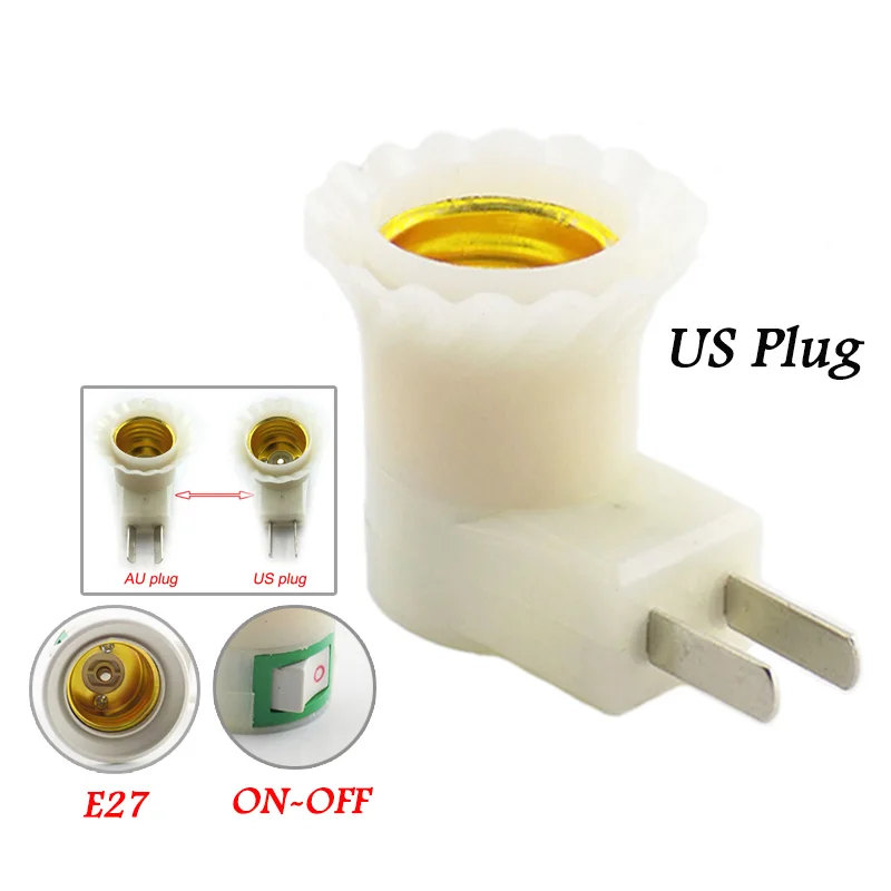 Светодиодный Цоколь E27, патрон, переходник, штепсельная вилка EU/US, гнездо для лампы, светильник, адаптер с кнопкой включения/выключения, Питание переменного тока, 110-220 В - Цвет: US Plug