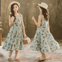 Детские платья для девочек для маленьких детей летние платья Элегантный цветочный без рукавов 3 4 5 6 7 8 От 9 до 11 лет