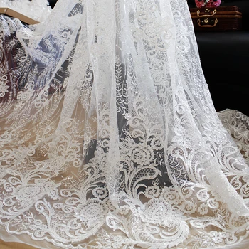 

Nice 135cm Wide Sequin Embroidery Ivory White Lace Fabric Wedding Dress Handmade Diy Material Clothing Curtain Decoration Stoffa