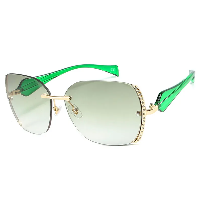 2019 New Rimless Goggle Diamond Side Gradient Sunglasses Women Retro Sun Glasses Vintage Eyeglasses 