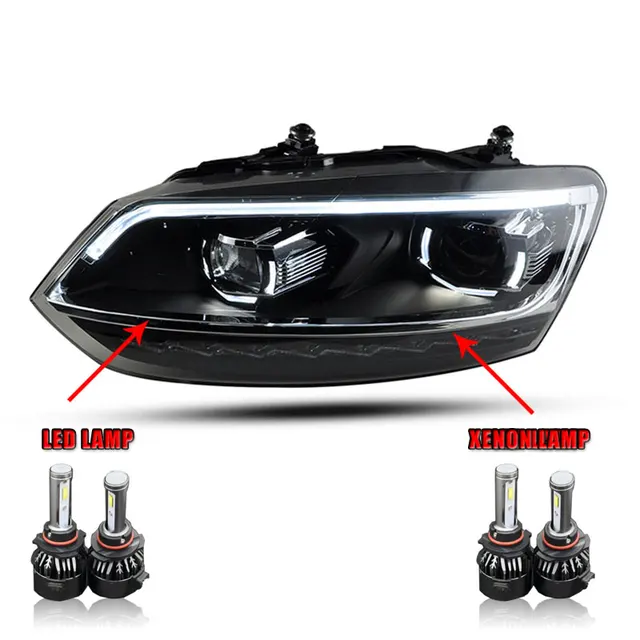 2PCS LED Headlights For VW Polo 2011 2017 Car Led Lights Double Xenon Lens Car Accessories