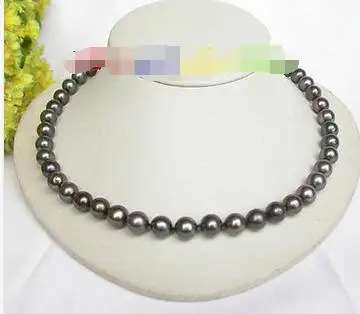 

Free Shipping>> new hot AAA Genuine 10mm round peacock black freshwater pearls necklace j784