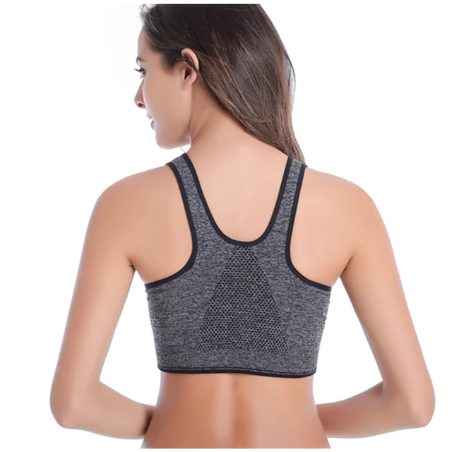 Front Zipper Women Breathable Push Up Fitness Gym Yoga Workout Sports Bra Top 2