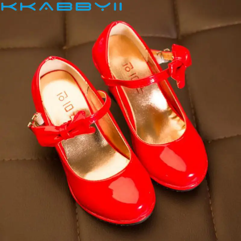

Girls Leather Shoes Autumn Bowtie Sandals 2018 New Children Shoes High Heels Princess Sweet Sandals For Girls