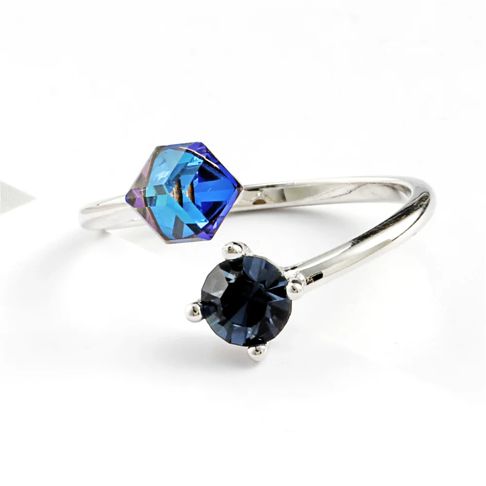 blue crystal Square drill open ring 100% Sterling 925 silver Jewelry Vintage Adjustable rings for women girl gift free size | Украшения и