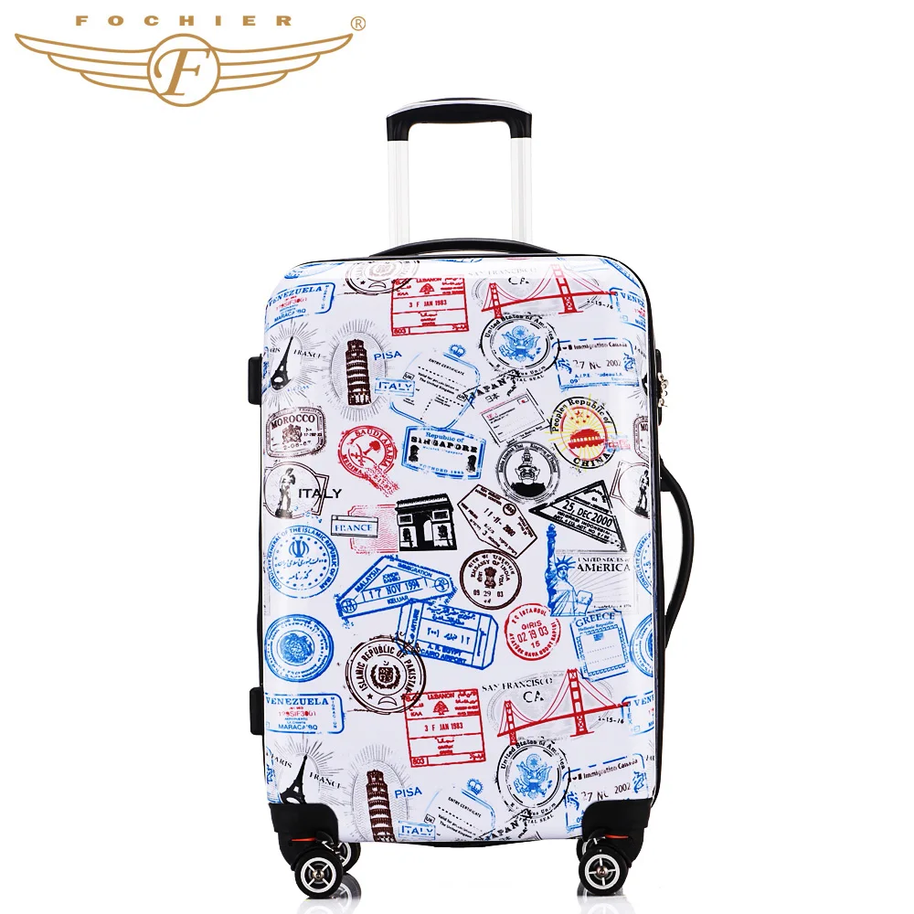 All seasons Stamp Printing Durable Hard Shell Trolley Luggage ABS PC 20 24 28 Inches Cabin