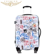 All-seasons Stamp Printing Durable Hard Shell Trolley Luggage ABS+PC 20″ 24″ 28″ Inches Cabin Case Rolling Luggage 2016 Fochier