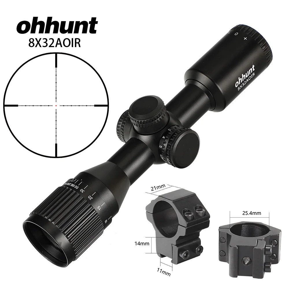 Ohhunt 8X32 AOIR компактные охотничьи Тактические оптические прицелы Mil Dot с подсветкой, стекло, травленая сетка, башенки, сброс оптики, прицел - Цвет: with Dovetail Rings