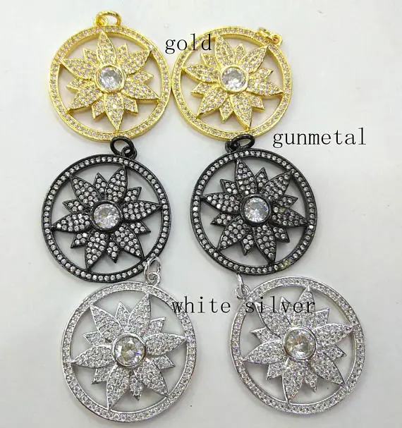 От 10%-6 шт. проложить micro crystal pave кулон 35 мм Ювелирные изделия фокусное буквы круглый диск Gunmetal цветок проложить connetor бусинами