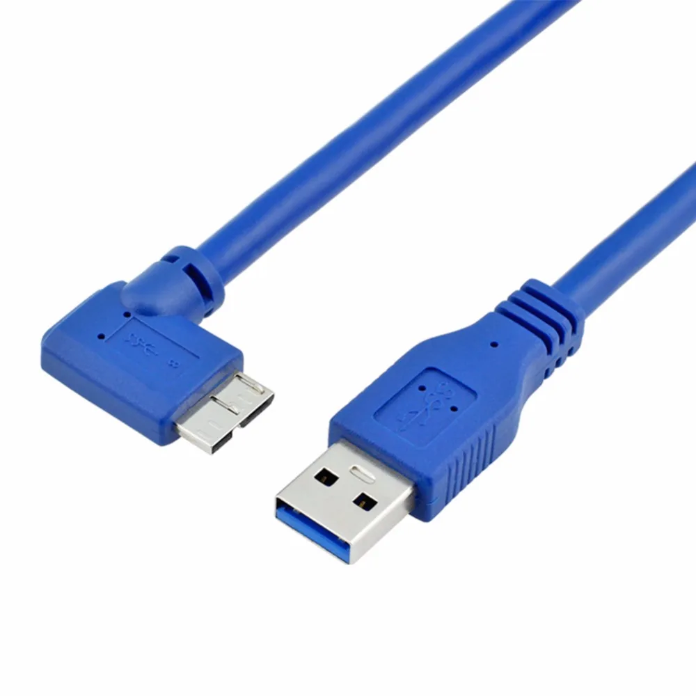 

SuperSpeed USB 3.0 Cable - Type A Male to Right Angle Micro-B Cord - Round Blue