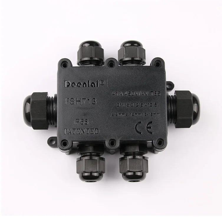 

IP68 Outdoor Connection box 1-IN-4-OUT waterproof inline cable connector / PG13.5 9-12mm Cable In / PG9 4-8mm Cable Branch Out