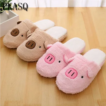

PKSAQ Women Flip Flops Couple Slip Comfortable Winter Slippers Cute Cartoon Pig Female Plush Home Slides Indoor Casual Shoes