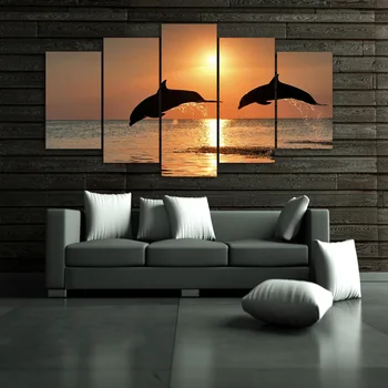 

Artryst HD Printed dolphin ocean seascape Painting 5 piece canvas art room decor poster picture canvas for livingroom